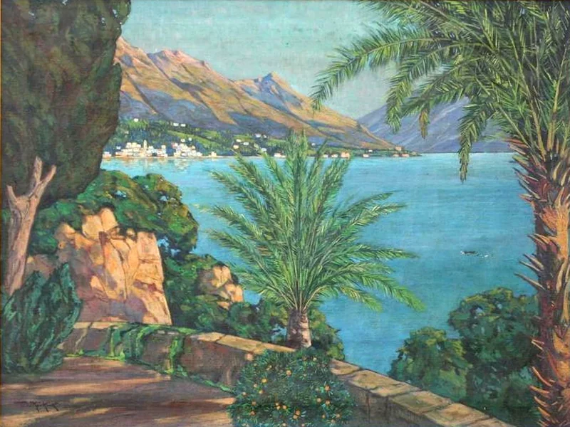1875-Willy Kukuk - Vista sul lago di Como